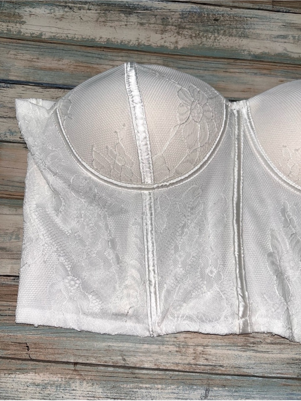 Superdown White Lilly Lace Bustier Corset Crop Top Strapless Boned L NWT - Picture 3 of 5